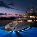 Mega Yacht Red Square Aft at Night – Image courtesy of Dunya Yachts