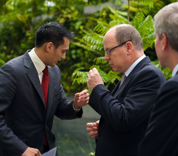 Kevin Teng and Albert II, Prince of Monaco, Marina Bay Sands, Singapore. 